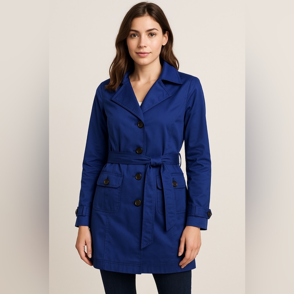 Apt. 9 Cobalt Blue Cotton Blend Trench Coat Belted Classic Spring Jacket Small